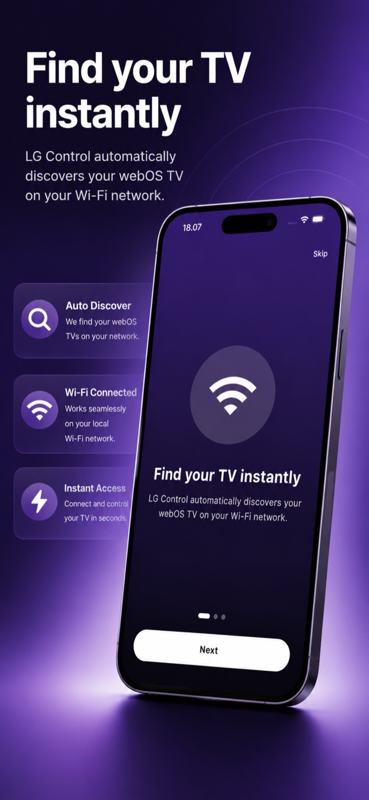 Onboarding screen: LG TV Remote automatically discovers your webOS TV on Wi-Fi